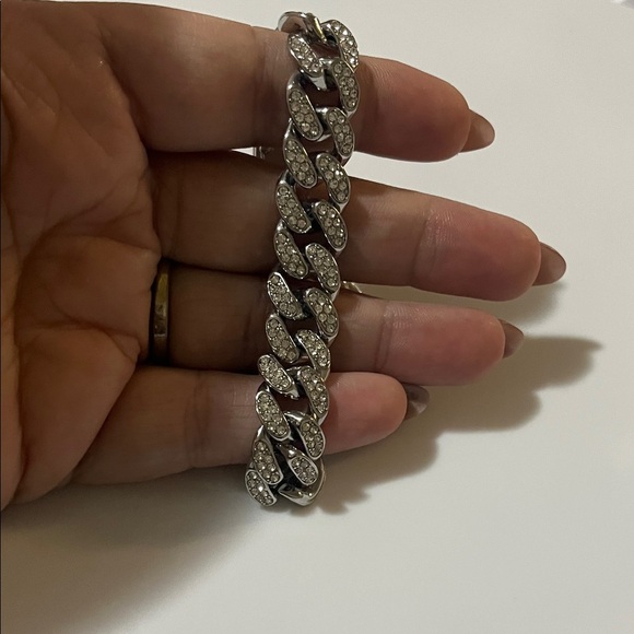 Silver-tone Men’s Chain Bracelet with Rhinestones - Picture 3 of 9